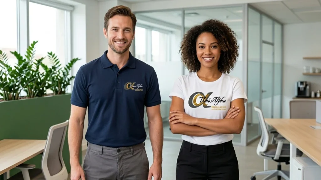 Colaboradores com polo e camiseta personalizada para empresa – Especialista em Uniformes Sorocaba