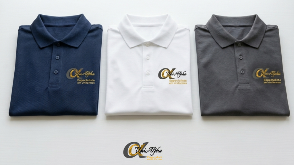 camisa polo de uniforme em malha piquet bordada para empresa — Especialista em Uniformes Sorocaba SP